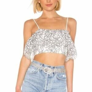 x Revolve Lace Crop Top Medium Ruffle Beach Feminine Cottage Fairy - NWT